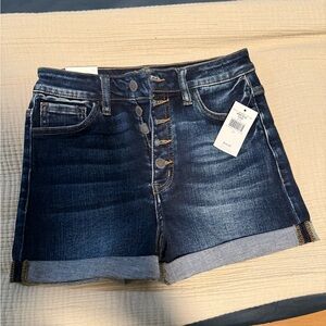 KanCan Dark Blue Jean Shorts with Button Detail